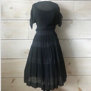 Vintage 1940s Sheer Black Tea Length Dress